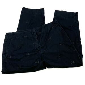 Talbots | Black Dragonfly Embroidered Chino Capri Pants Stretch Womens 12